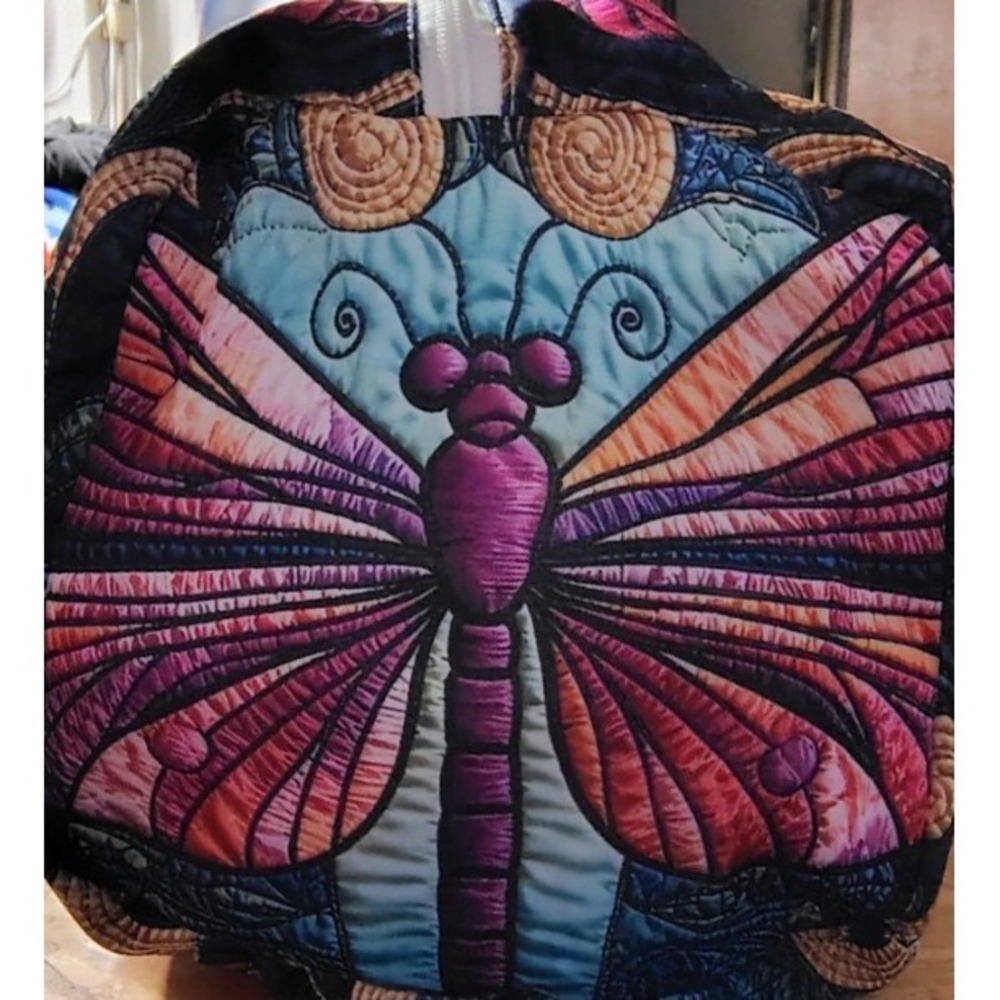 Duffel Bag Travel Weekender Quilted Dragonfly Graphic Print Large Multicolor - Picture 2 of 5